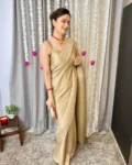 Golden Pleated Saree With Satin Blouse 1