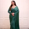 Green chiffon saree with embroidered blouse 1