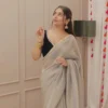 Grey tissue saree with velvet blouse 1