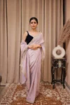 Hazel purple tissue saree with velvet blouse 1