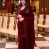 Maroon Velvet Saree