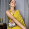 Mustard yellow sequin saree with satin blouse 1
