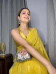 Mustard yellow sequin saree with satin blouse 1