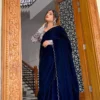 Navy Blue Velvet Saree