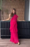 Pink Ruffle Saree With Halter Neck Blouse 1