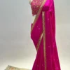 Rani pink silk saree with hand embroidered blouse 1