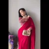 Rani Pink Velvet Saree 1
