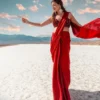 Red Chiffon Saree With Embroidered Blouse