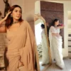Champagne sequin saree + White floral embroidered saree