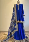 Royal blue sharara set with bandhej duppatta 1