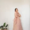 Blush pink luckwoni lehenga with hand embroidered dupatta 1