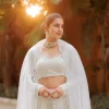 Icy blue lucknowi lehenga with hand embroidered dupatta 1