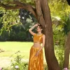 Mashru silk mustard lehenga with embroidered organza dupatta 1