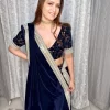 Navy blue embroidered velvet 1