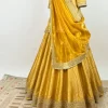 Yellow pure kattan banarsi silk lehenga with pure tissue duppatta 1