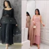 Black slit dress with embroidered dupatta + Pink sharara set
