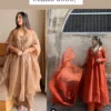 Brown organza suit + Rust orange organza suit