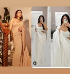 Champagne sequin saree + Ivory saree with stiched blouse