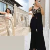 Golden silk saree with embroidered blouse + Black slit short kurti with sharara