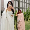 Ivory uppada silk saree with embellished blouse + Nude sequin saree