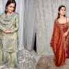 Marian blue tissue sharara set+Rust chanderi sharara set