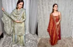 Marian blue tissue sharara set+Rust chanderi sharara set
