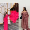 Pink ruffle saree with embroidered blouse + Chanderi anarkali suit