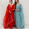 Red organza suit +Aqua blue organza suit