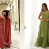 Rust orange tissue sharara set+ green tissue sharara set