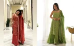 Rust orange tissue sharara set+ green tissue sharara set