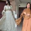 Smoke White Chanderi Lehenga And Brown Anarkali Suit