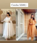 White anarkali suit + Light brown anarkali suit