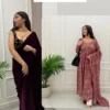 Wine velvet saree with stiched blouse + Printed chanderi anarkali suit