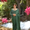 Bottle green chiffon saree with hand embroidered blouse