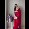 Rani Pink Velvet Saree 2