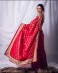 Red Jacquard Banarasi Saree With All Over Embroidery 2