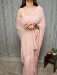 Baby Pink Sequin Saree with Stiched Blouse 7