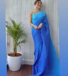 Cerulean Blue Pleated Saree 2