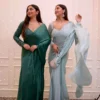 Green chiffon saree with embroidered blouse 2
