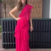 Pink Ruffle Saree With Halter Neck Blouse 2