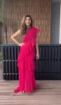 Pink Ruffle Saree With Halter Neck Blouse 2