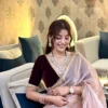 pink tissue saree with maroon velvet blouse 2