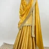 Yellow pure kattan banarsi silk lehenga with pure tissue duppatta 2