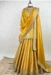 Yellow pure kattan banarsi silk lehenga with pure tissue duppatta 2