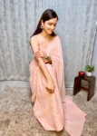Baby Pink Sequin Saree with Stiched Blouse 1
