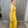 Mustard yellow sequin saree with satin blouse 2
