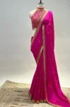 Rani pink silk saree with hand embroidered blouse 3