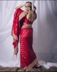 Red Jacquard Banarasi Saree With All Over Embroidery 3