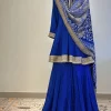 Royal blue sharara set with bandhej duppatta 2
