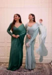Blue chiffon saree with embroidered blouse 4